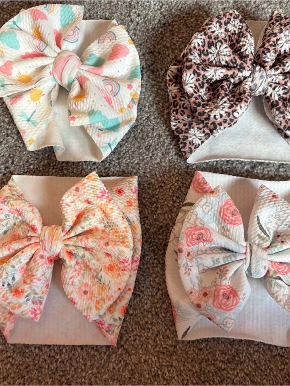 Soft Floral & Patterned Baby Bow Headbands - Set of 4